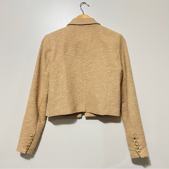 House of Harlow 1960 Tan Tweed Cropped Blazer Gold Buttons Old Money Small - Picture 5 of 12